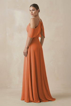 Chiffon A - Line Long Bridesmaid Dress in Terracotta - SHE IS ME Bridesmaid Dresses