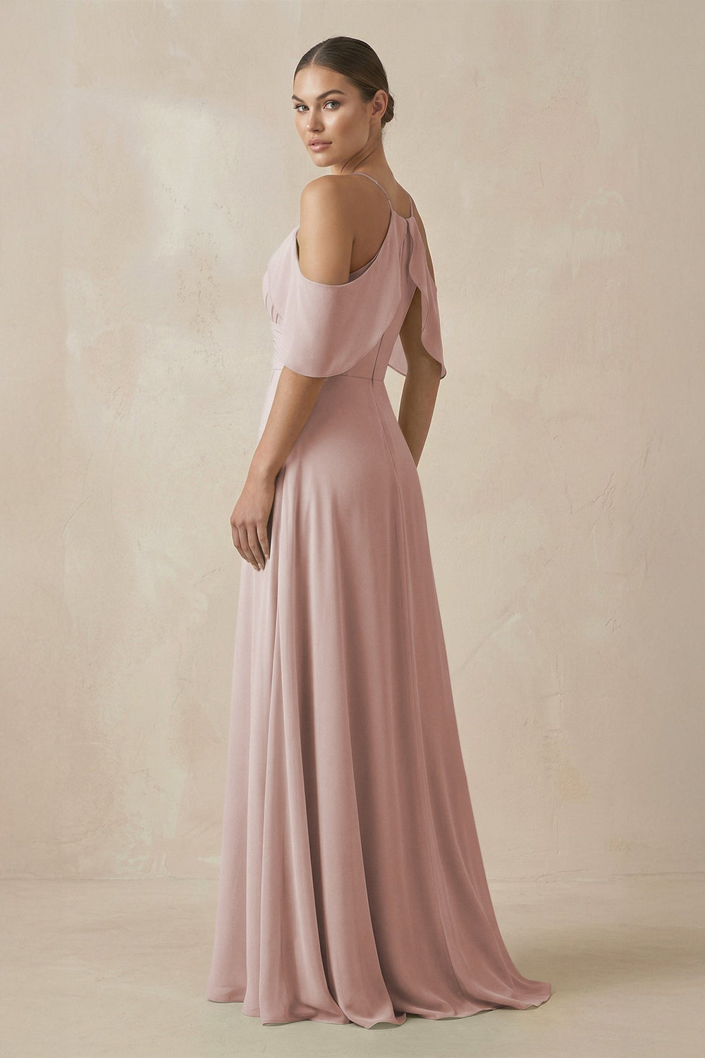 Chiffon A - Line Long Bridesmaid Dress in Toffee - SHE IS ME Bridesmaid Dresses