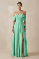 Chiffon A - Line Long Bridesmaid Dress in Turquoise - SHE IS ME Bridesmaid Dresses