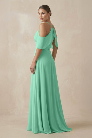 Chiffon A - Line Long Bridesmaid Dress in Turquoise - SHE IS ME Bridesmaid Dresses