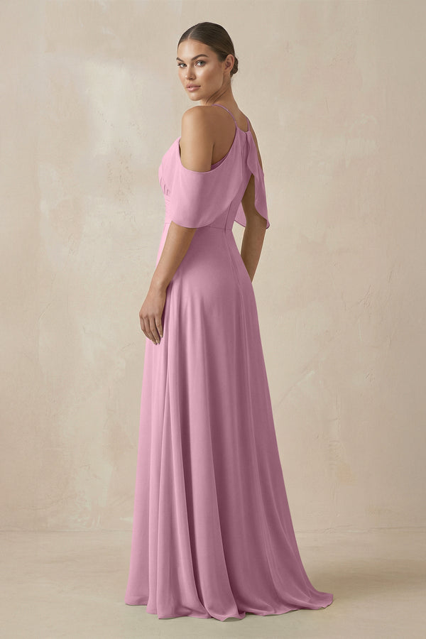 Chiffon A - Line Long Bridesmaid Dress in Vintage Mauve - SHE IS ME Bridesmaid Dresses