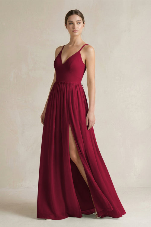 A-Line Spaghetti Strap Chiffon Bridesmaid Dress in Berry - SHE IS ME BRIDESMAID DRESSES