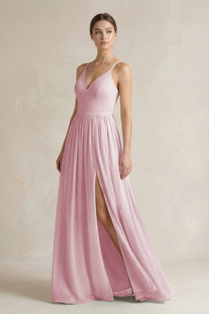 A-Line Spaghetti Strap Chiffon Bridesmaid Dress in Candy Pink - SHE IS ME BRIDESMAID DRESSES