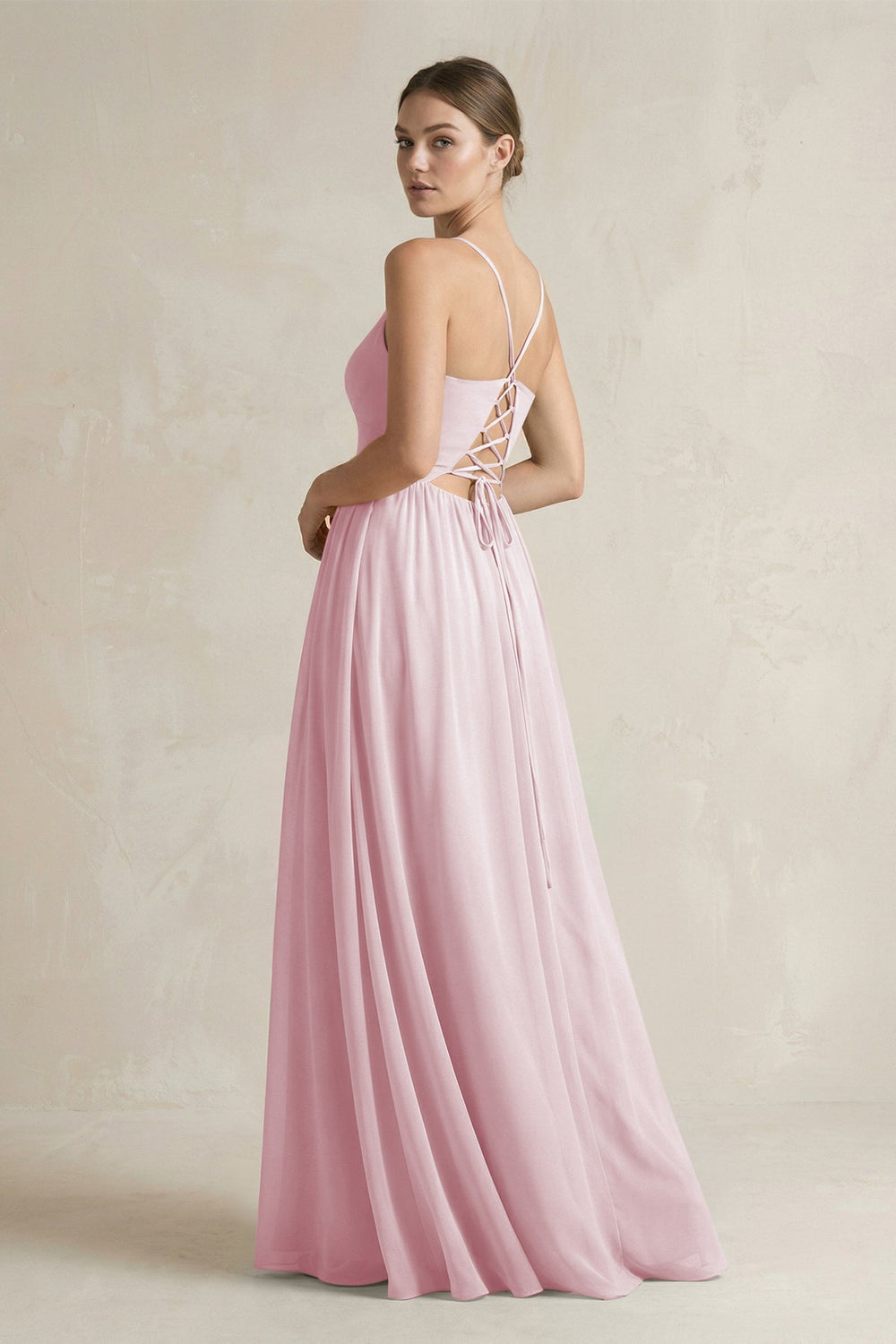 A-Line Spaghetti Strap Chiffon Bridesmaid Dress in Candy Pink - SHE IS ME BRIDESMAID DRESSES