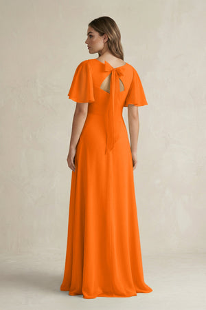 Flutter Sleeve V-Neck A-Line Chiffon Bridesmaid Dress in Cinnamon