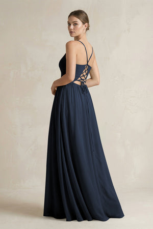 A-Line Spaghetti Strap Chiffon Bridesmaid Dress in Dark Navy - SHE IS ME BRIDESMAID DRESSES