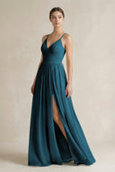 A-Line Spaghetti Strap Chiffon Bridesmaid Dress in Dark Teal - SHE IS ME BRIDESMAID DRESSES