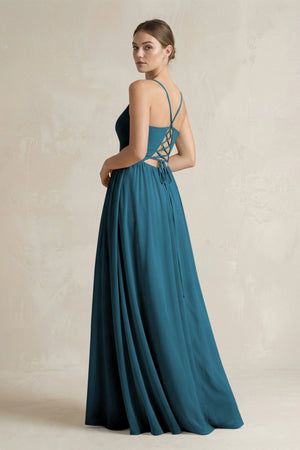 A-Line Spaghetti Strap Chiffon Bridesmaid Dress in Dark Teal - SHE IS ME BRIDESMAID DRESSES