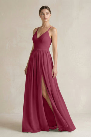 A-Line Spaghetti Strap Chiffon Bridesmaid Dress in Desert Rose - SHE IS ME BRIDESMAID DRESSES