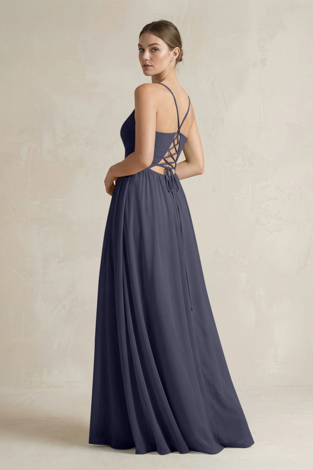 A-Line Spaghetti Strap Chiffon Bridesmaid Dress in Dusk Blue - SHE IS ME BRIDESMAID DRESSES