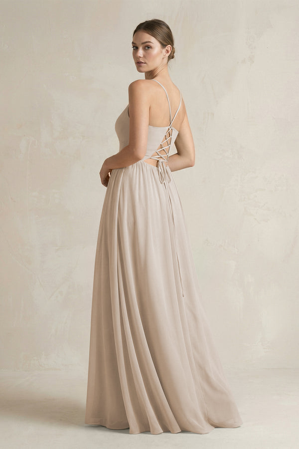 A-Line Spaghetti Strap Chiffon Bridesmaid Dress in Frost - SHE IS ME BRIDESMAID DRESSES