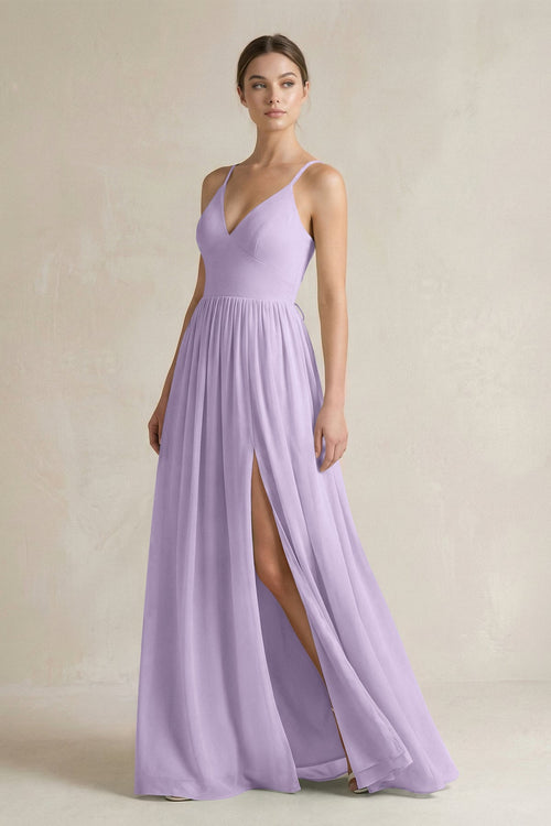 A-Line Spaghetti Strap Chiffon Bridesmaid Dress in Lavender - SHE IS ME BRIDESMAID DRESSES