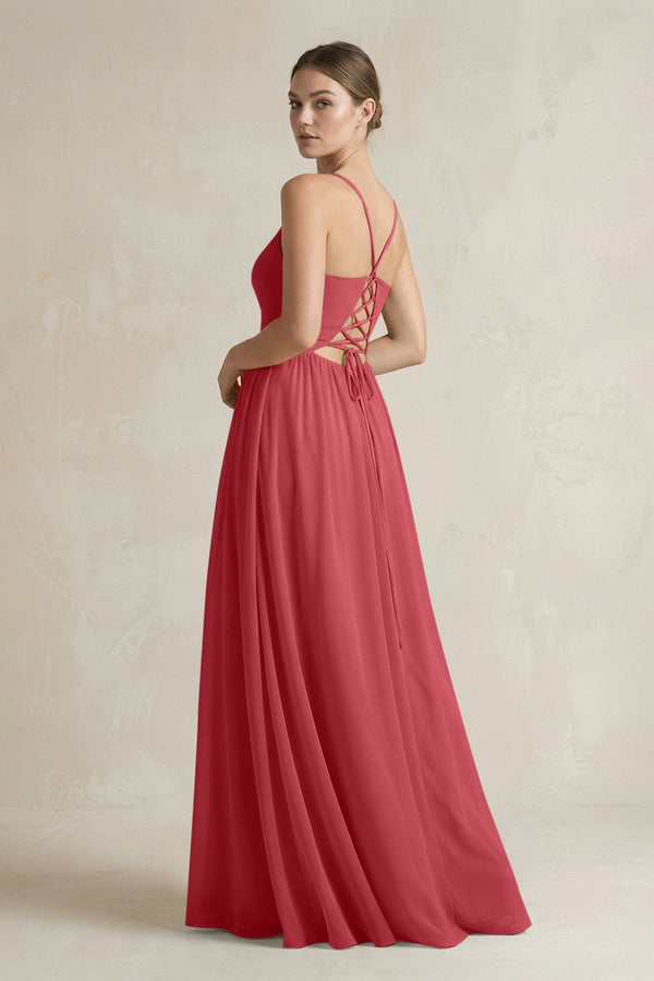 A-Line Spaghetti Strap Chiffon Bridesmaid Dress in Merlot - SHE IS ME BRIDESMAID DRESSES