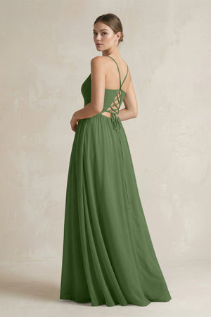A-Line Spaghetti Strap Chiffon Bridesmaid Dress in Moss - SHE IS ME BRIDESMAID DRESSES