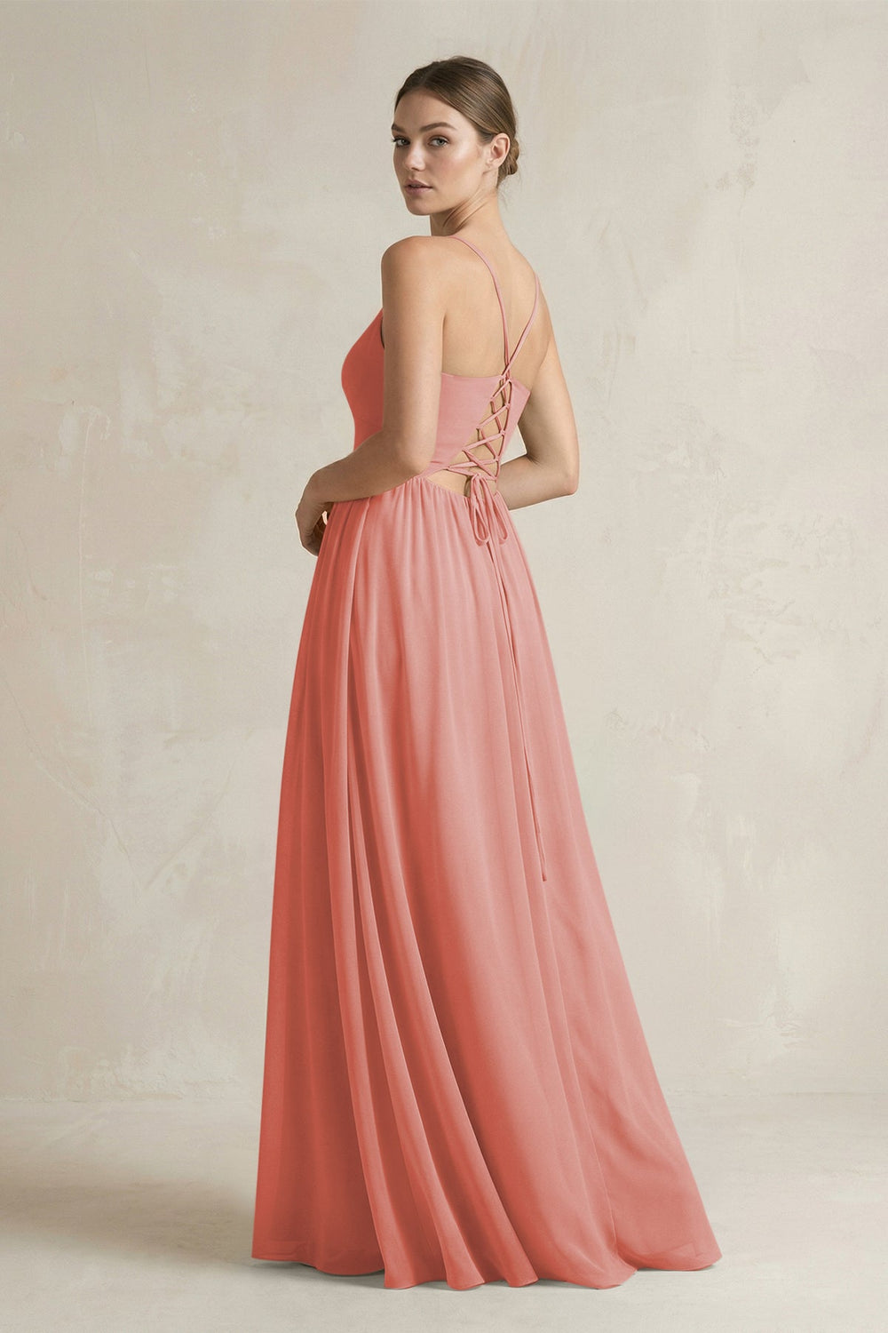 A-Line Spaghetti Strap Chiffon Bridesmaid Dress in Mulberry - SHE IS ME BRIDESMAID DRESSES