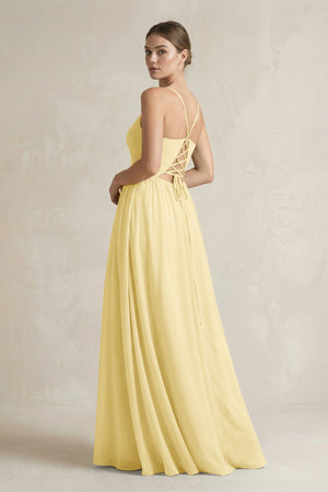 A-Line Spaghetti Strap Chiffon Bridesmaid Dress in Pastel Yellow - SHE IS ME BRIDESMAID DRESSES