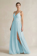A-Line Spaghetti Strap Chiffon Bridesmaid Dress in Sky Blue - SHE IS ME BRIDESMAID DRESSES