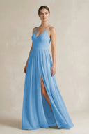 A-Line Spaghetti Strap Chiffon Bridesmaid Dress in Steel Blue - SHE IS ME BRIDESMAID DRESSES
