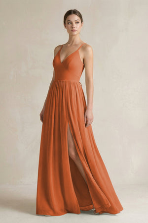 A-Line Spaghetti Strap Chiffon Bridesmaid Dress in Terracotta - SHE IS ME BRIDESMAID DRESSES