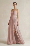 A-Line Spaghetti Strap Chiffon Bridesmaid Dress in Toffee - SHE IS ME BRIDESMAID DRESSES