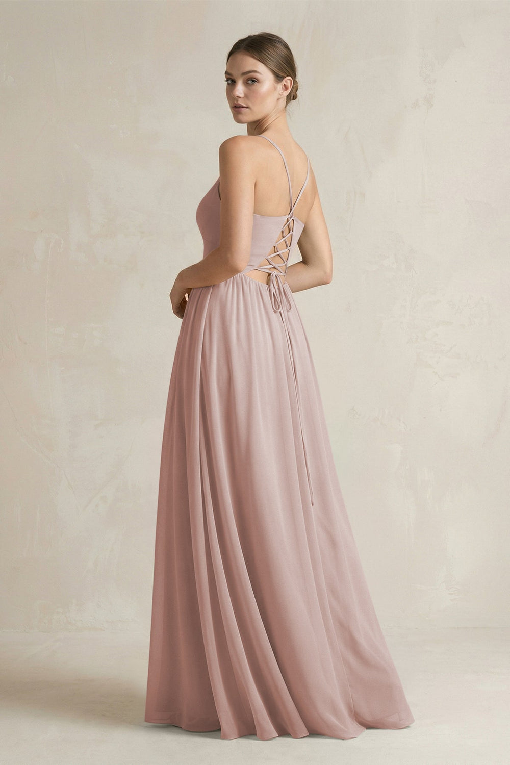 A-Line Spaghetti Strap Chiffon Bridesmaid Dress in Toffee - SHE IS ME BRIDESMAID DRESSES