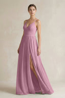 A-Line Spaghetti Strap Chiffon Bridesmaid Dress in Vintage Mauve - SHE IS ME BRIDESMAID DRESSES