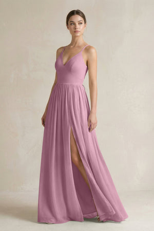 A-Line Spaghetti Strap Chiffon Bridesmaid Dress in Vintage Mauve - SHE IS ME BRIDESMAID DRESSES