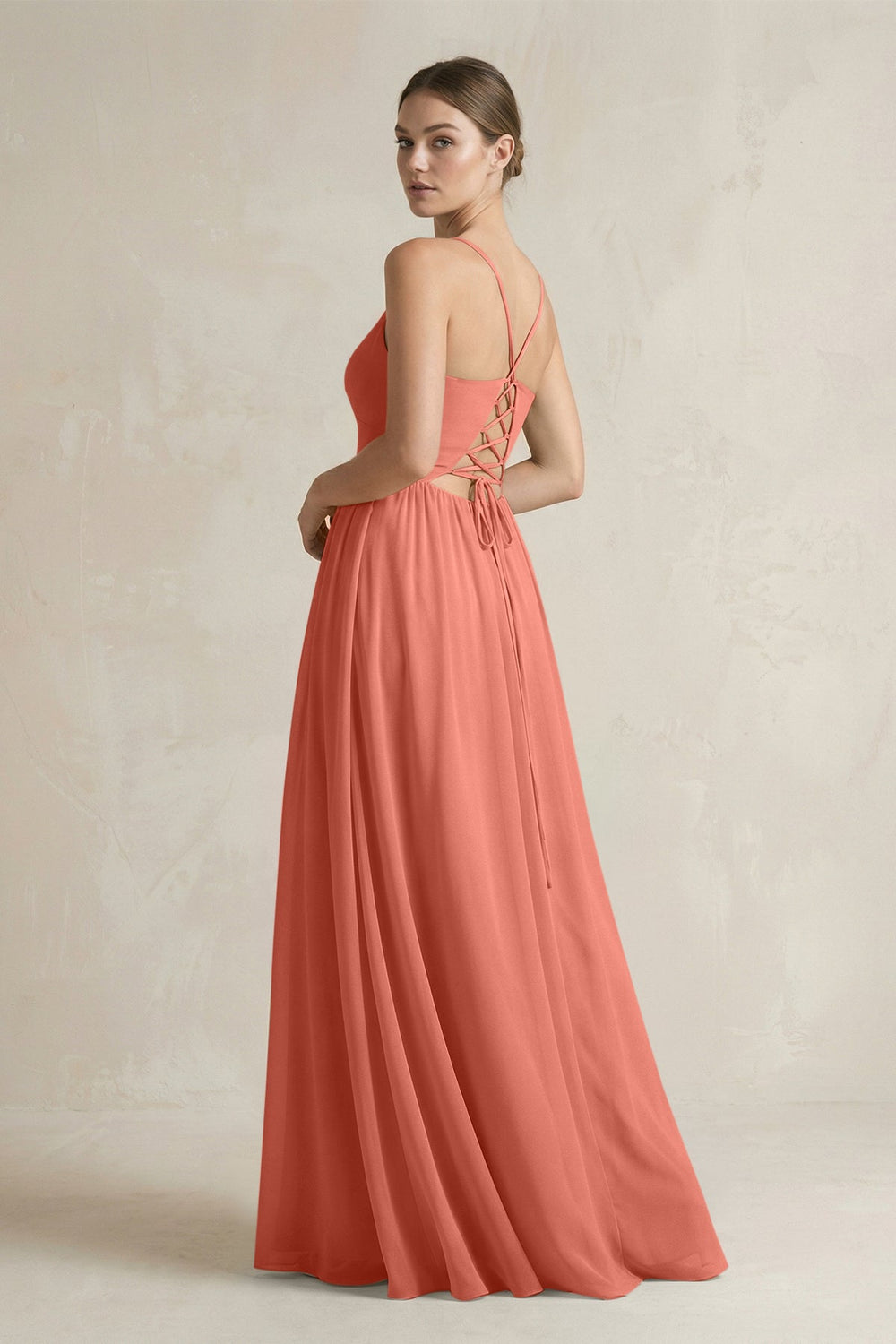 A-Line Spaghetti Strap Chiffon Bridesmaid Dress in Wild Rose - SHE IS ME BRIDESMAID DRESSES