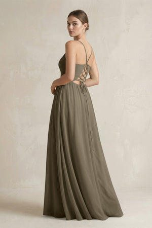 A-Line Spaghetti Strap Chiffon Bridesmaid Dress in Willow Green - SHE IS ME BRIDESMAID DRESSES