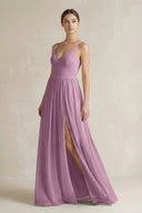 A-Line Spaghetti Strap Chiffon Bridesmaid Dress in Wisteria - SHE IS ME BRIDESMAID DRESSES