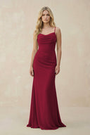 Cowl Neck Sheath Chiffon Bridesmaid Dress with Corset in Berry - SHE IS ME Bridesmaid Dresses