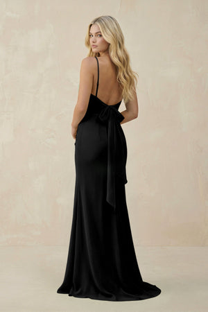 Cowl Neck Sheath Chiffon Bridesmaid Dress with Corset in Black - SHE IS ME Bridesmaid Dresses