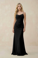 Cowl Neck Sheath Chiffon Bridesmaid Dress with Corset in Black - SHE IS ME Bridesmaid Dresses