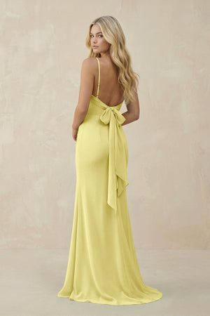 Cowl Neck Sheath Chiffon Bridesmaid Dress with Corset in Buttercup - SHE IS ME Bridesmaid Dresses