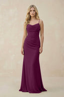 Cowl Neck Sheath Chiffon Bridesmaid Dress with Corset in Fig - SHE IS ME Bridesmaid Dresses