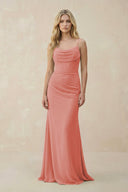 Cowl Neck Sheath Chiffon Bridesmaid Dress with Corset in Mulberry - SHE IS ME Bridesmaid Dresses