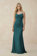 Cowl Neck Sheath Chiffon Bridesmaid Dress with Corset in Pine - SHE IS ME Bridesmaid Dresses