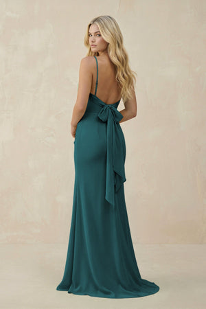 Cowl Neck Sheath Chiffon Bridesmaid Dress with Corset in Pine - SHE IS ME Bridesmaid Dresses