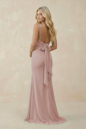 Cowl Neck Sheath Chiffon Bridesmaid Dress with Corset in Toffee - SHE IS ME Bridesmaid Dresses
