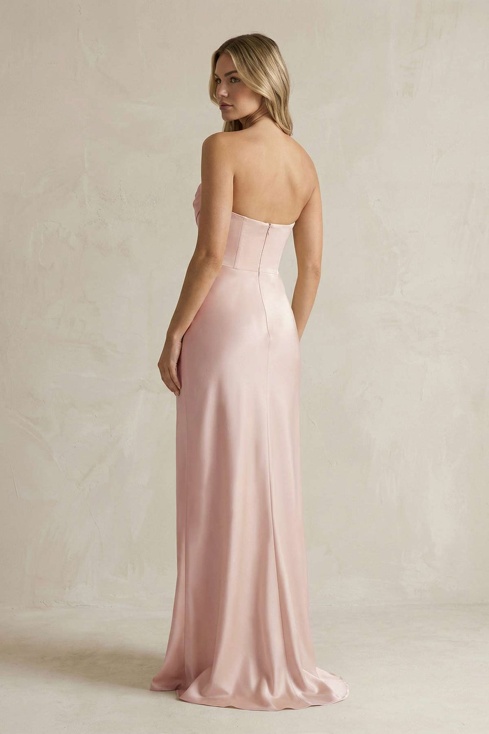 Cowl Neck Sheath Corset Bridesmaid Dress in Pale Blush - SHE IS ME Bridesmaid Dresses