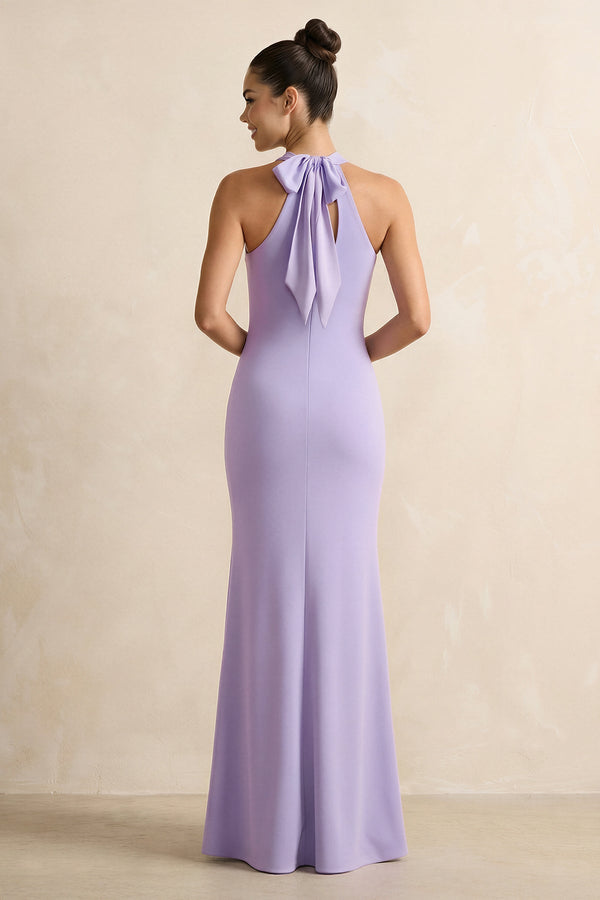 Crisscross Halter Sheath Chiffon Bridesmaid Dress with Bow in Lavender - SHE IS ME BRIDESMAID DRESSES