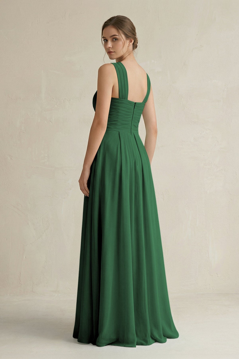 Cross Halter Chiffon A - Line Pleated Bridesmaid Dress in Dark Green - SHE IS ME Bridesmaid Dresses