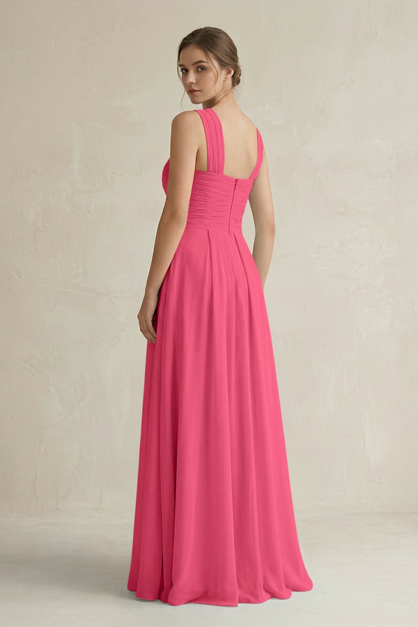 Cross Halter Chiffon A - Line Pleated Bridesmaid Dress in Fuchsia - SHE IS ME Bridesmaid Dresses