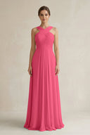 Cross Halter Chiffon A - Line Pleated Bridesmaid Dress in Fuchsia - SHE IS ME Bridesmaid Dresses