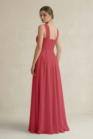 Cross Halter Chiffon A - Line Pleated Bridesmaid Dress in Merlot - SHE IS ME Bridesmaid Dresses