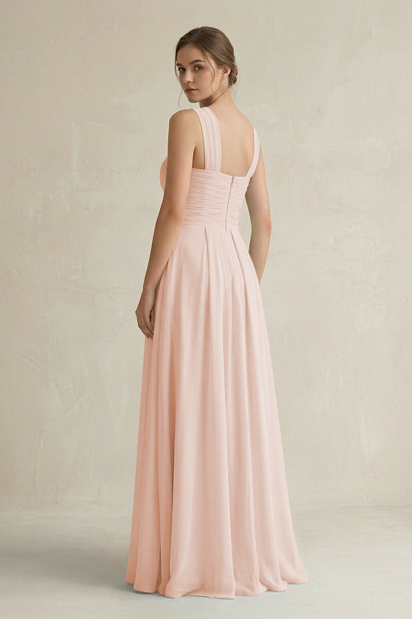Cross Halter Chiffon A - Line Pleated Bridesmaid Dress in Pale Blush - SHE IS ME Bridesmaid Dresses