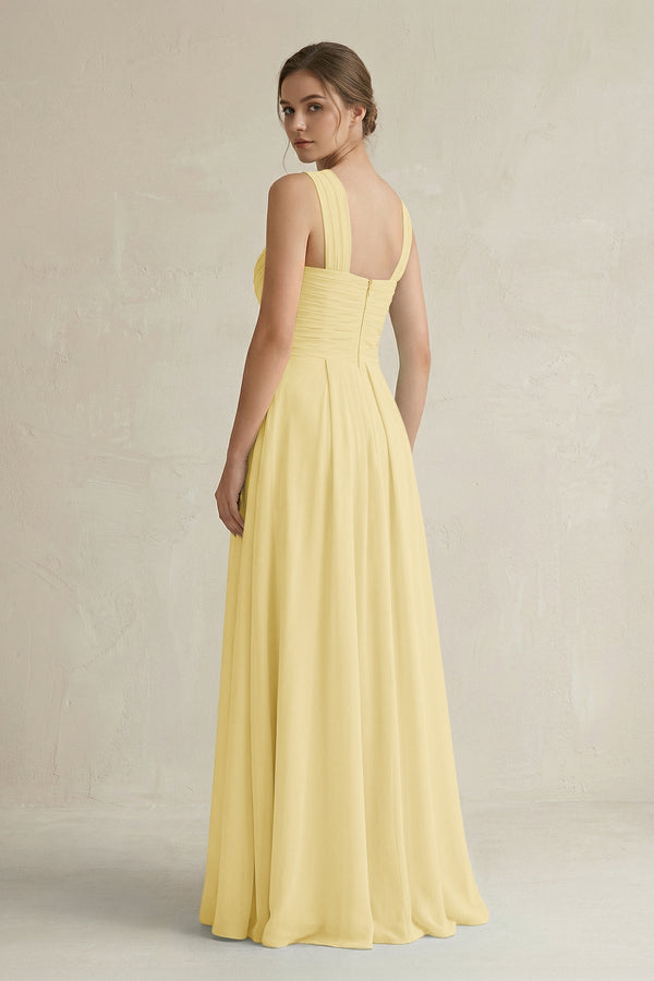 Cross Halter Chiffon A - Line Pleated Bridesmaid Dress in Pastel Yellow - SHE IS ME Bridesmaid Dresses