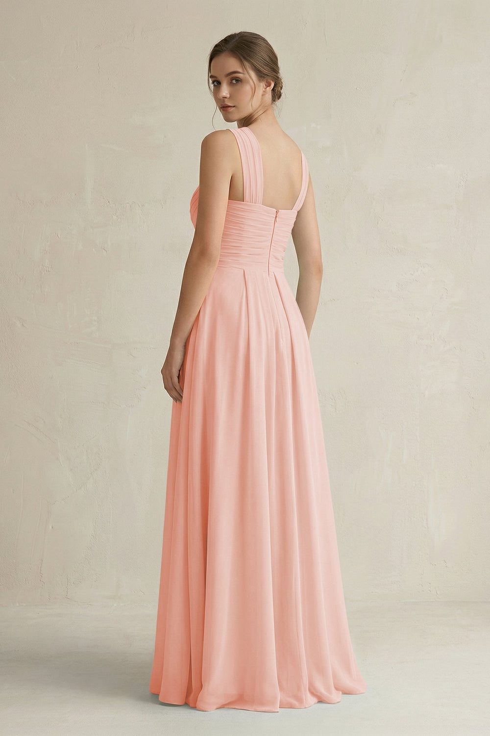 Cross Halter Chiffon A - Line Pleated Bridesmaid Dress in Rose Petal - SHE IS ME Bridesmaid Dresses