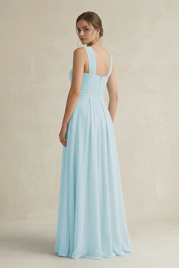 Cross Halter Chiffon A - Line Pleated Bridesmaid Dress in Sky Blue - SHE IS ME Bridesmaid Dresses