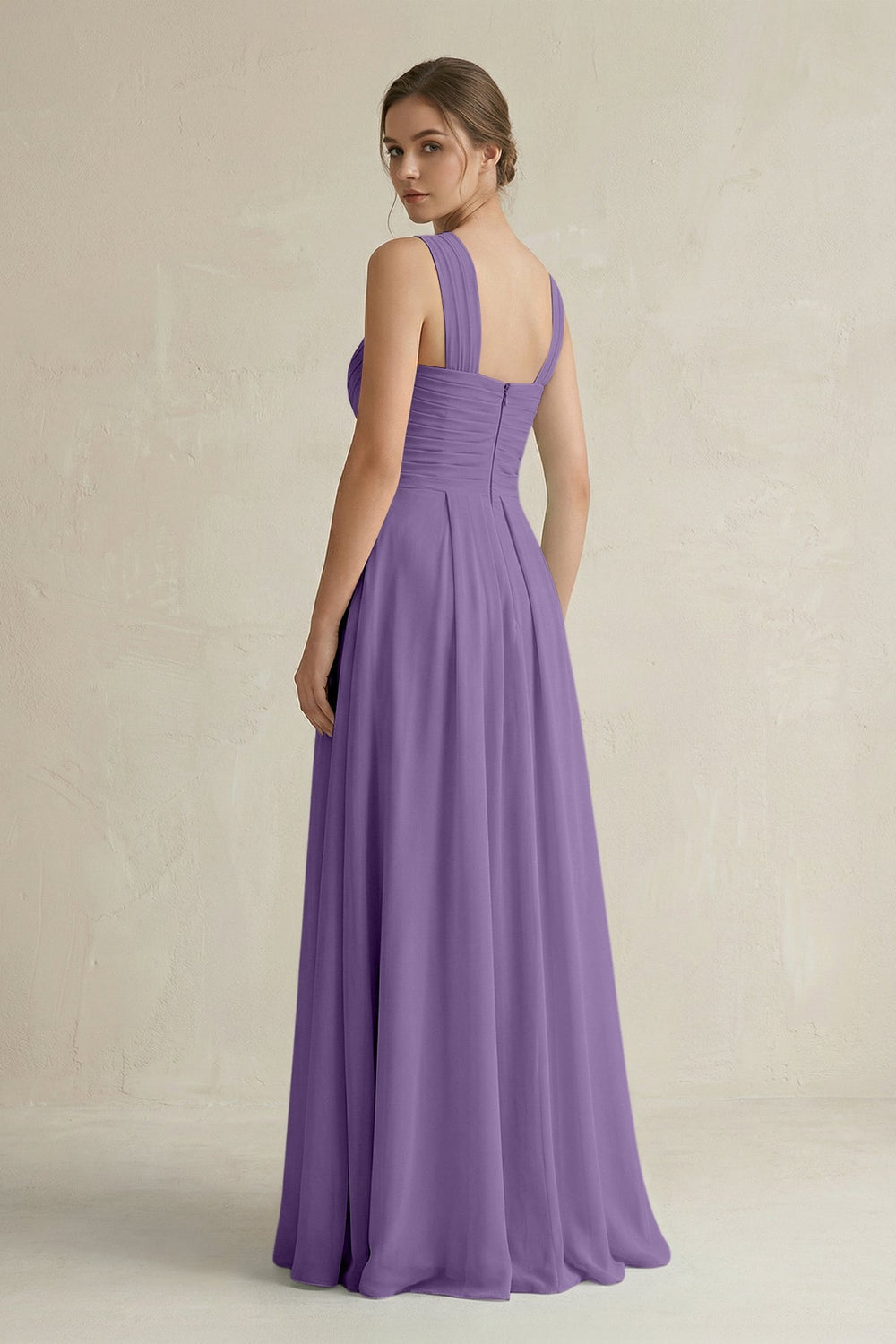Cross Halter Chiffon A - Line Pleated Bridesmaid Dress in Tahiti - SHE IS ME Bridesmaid Dresses